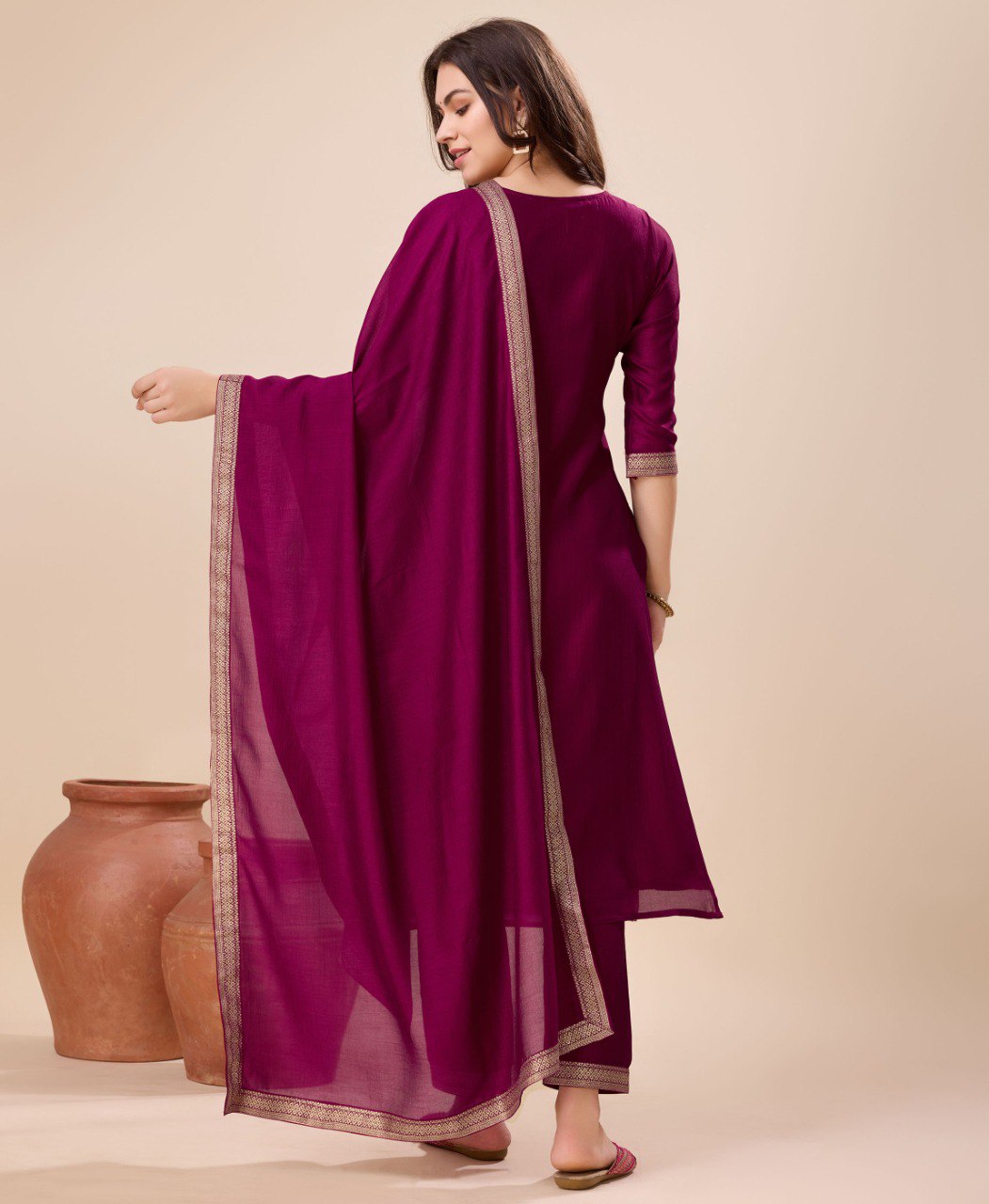 Prazu Fashion Wine Vichitra Silk Jacquard Salwar Suit