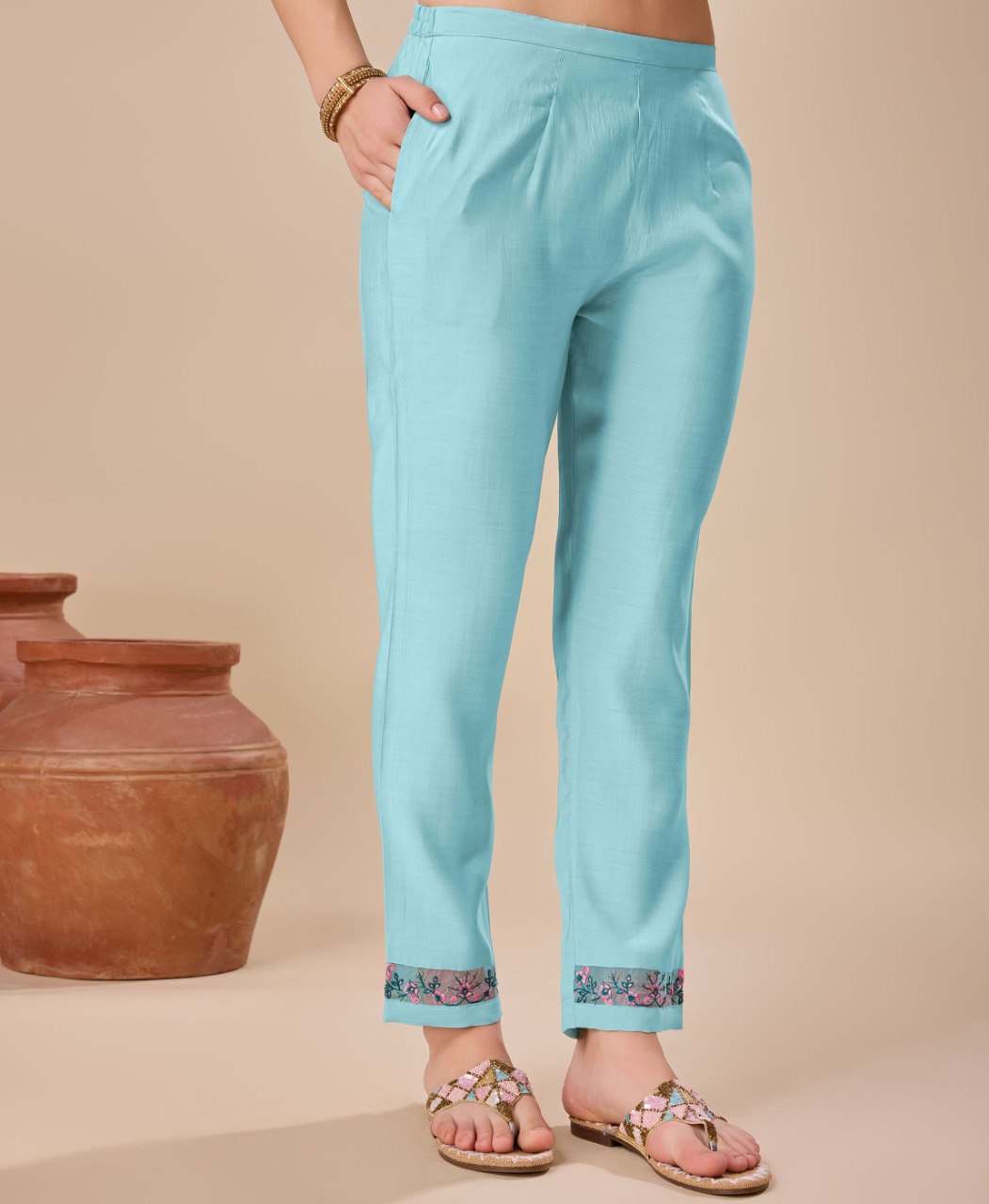 Prazu Fashion Sky Blue Viscose Silk Embroidered Kurta Set