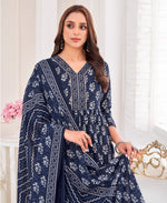 Thumbnail for Prazu Fashion Navy Blue Pure Cotton Geometric & Gold Foil Print Kurta Set