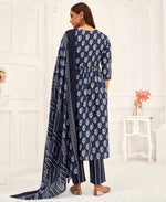 Thumbnail for Prazu Fashion Navy Blue Pure Cotton Geometric & Gold Foil Print Kurta Set