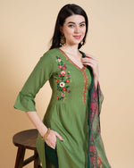 Thumbnail for Prazu Fashion Mahendi Reyon Embroidered Kurta Set