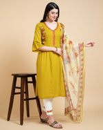 Thumbnail for Prazu Fashion Yellow Reyon Embroidered Kurta Set