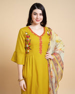 Thumbnail for Prazu Fashion Yellow Reyon Embroidered Kurta Set