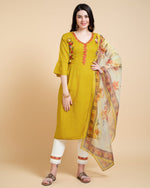 Thumbnail for Prazu Fashion Yellow Reyon Embroidered Kurta Set