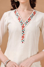 Thumbnail for Prazu Fashion Off White Chanderi Silk Embroidered Kurta Set