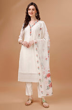 Thumbnail for Prazu Fashion Off White Chanderi Silk Embroidered Kurta Set