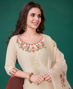 Thumbnail for Prazu Fashion Cream Viscose Silk Embroidered Kurta Set