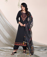 Thumbnail for Prazu Fashion Black Embroidered Viscose Silk Kurta Set With Afghani Salwar