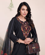 Thumbnail for Prazu Fashion Black Embroidered Viscose Silk Kurta Set With Afghani Salwar
