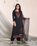 Thumbnail for Prazu Fashion Black Embroidered Viscose Silk Kurta Set With Afghani Salwar