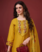 Thumbnail for Prazu Fashion Yellow Viscose Silk Embroidered Kurta Set
