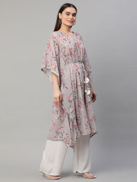 Thumbnail for Ahalyaa Women Grey Georgette Floral Printed Kaftan Kurta - Distacart