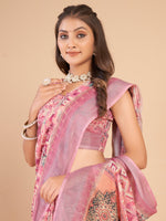 Thumbnail for NOZ2TOZ Women's Linen Blend Pink Printed Designer Saree With Blouse Piece - Distacart