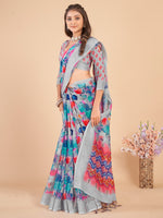 Thumbnail for NOZ2TOZ Women's Linen Blend Grey Printed Designer Saree With Blouse Piece - Distacart