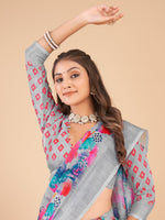 Thumbnail for NOZ2TOZ Women's Linen Blend Grey Printed Designer Saree With Blouse Piece - Distacart