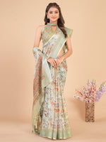 Thumbnail for NOZ2TOZ Women's Linen Blend Light Green Printed Designer Saree With Blouse Piece - Distacart