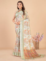 Thumbnail for NOZ2TOZ Women's Linen Blend Light Green Printed Designer Saree With Blouse Piece - Distacart