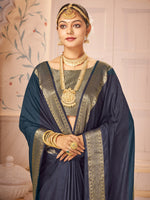 Thumbnail for NOZ2TOZ Women's Nylon Navy Blue Woven Design Designer Saree With Blouse Piece - Distacart