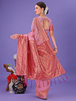 Thumbnail for Astita Light Pink Woven Zari Traditional Linen Cotton Saree with Rich Pallu & Unstitched Blouse - Festive & Wedding Wear Saree - Distacart