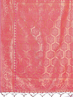 Thumbnail for Astita Light Pink Woven Zari Traditional Linen Cotton Saree with Rich Pallu & Unstitched Blouse - Festive & Wedding Wear Saree - Distacart