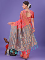 Thumbnail for Astita Pink Woven Zari Traditional Linen Cotton Saree with Rich Pallu & Unstitched Blouse - Festive & Wedding Wear Saree - Distacart
