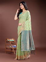 Thumbnail for Astita Elegant Light Green Cotton Saree with Contrast Pallu - Perfect Blend of Tradition & Comfort - Distacart