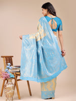 Thumbnail for Astita Cream & Sky Blue Banarasi silk Woven Zari Work Traditional Tassel Saree - Distacart