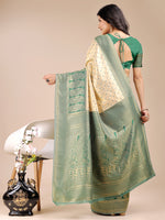 Thumbnail for Astita Cream & Green Banarasi silk Woven Zari Work Traditional Tassel Saree - Distacart