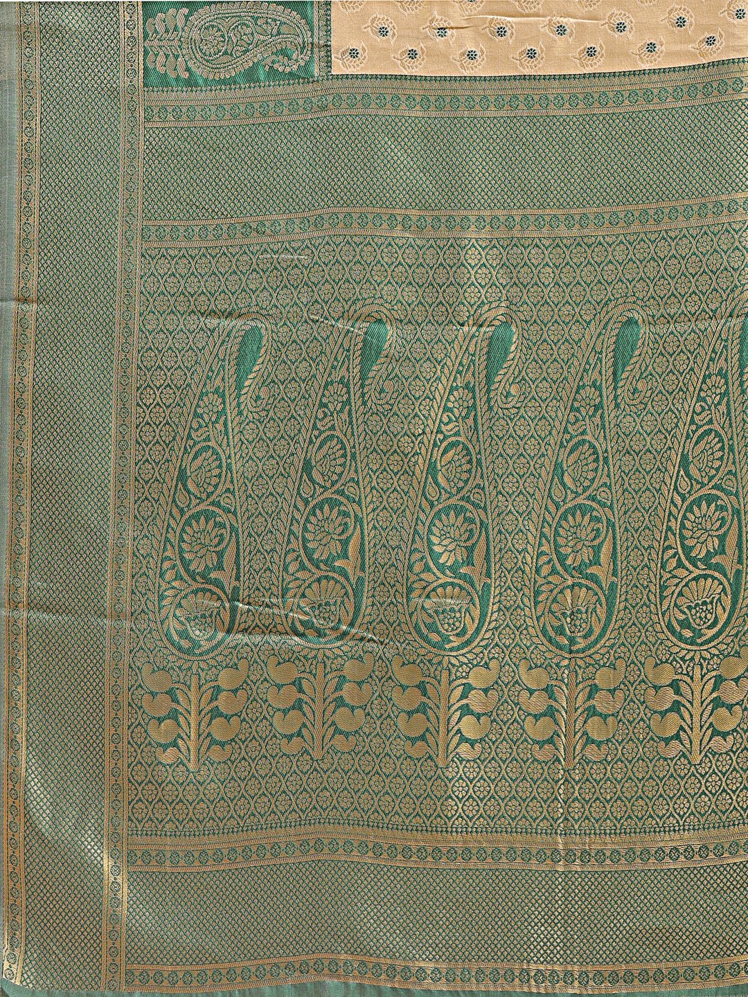 Astita Cream & Green Banarasi silk Woven Zari Work Traditional Tassel Saree - Distacart