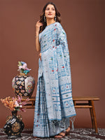Thumbnail for Astita Threads of Tradition: Sky Blue Linen Cotton Saree Woven with Stories of Grace & Heritage - Distacart