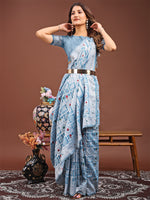 Thumbnail for Astita Threads of Tradition: Sky Blue Linen Cotton Saree Woven with Stories of Grace & Heritage - Distacart