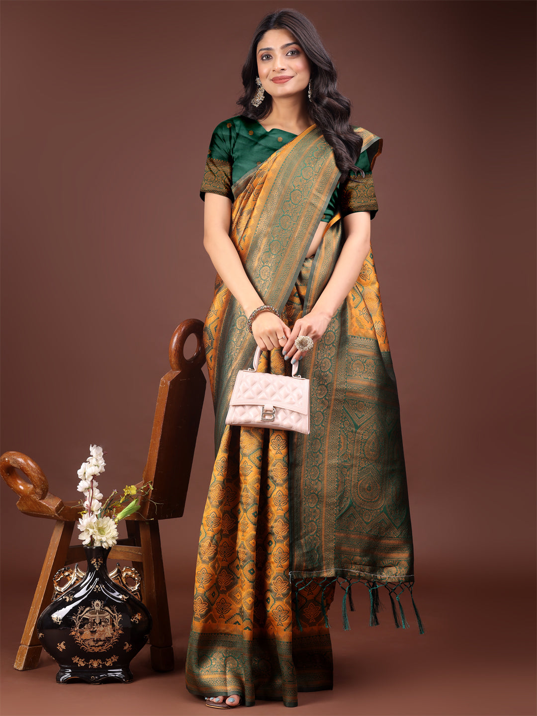 Astita Majestic Red & Yellow Silk Saree with Rich Woven Pallu - A Regal Touch for Special Moments - Distacart