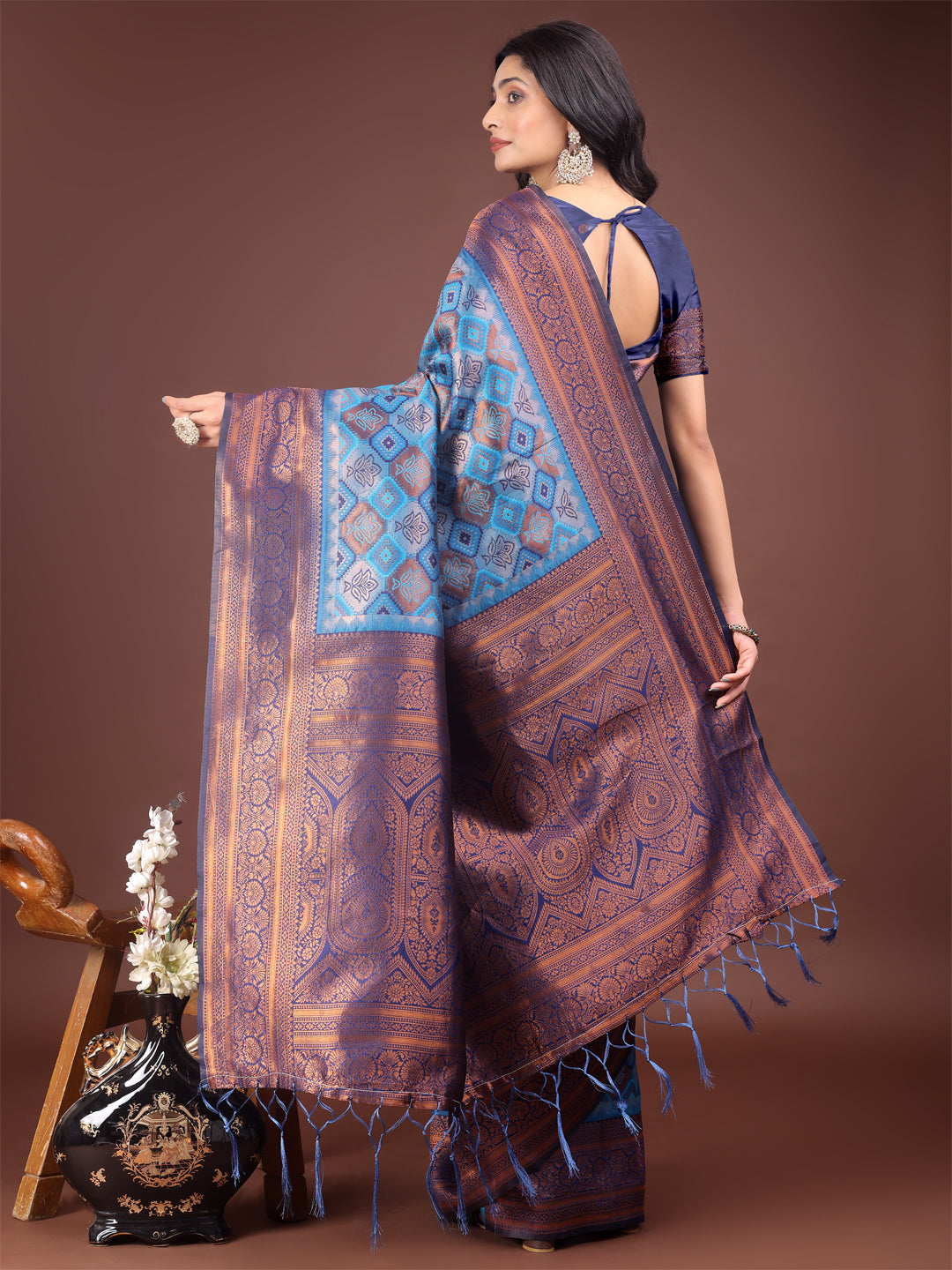 Astita Majestic Red & Sky Blue Silk Saree with Rich Woven Pallu - A Regal Touch for Special Moments - Distacart