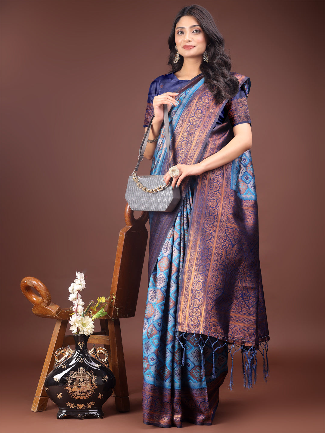 Astita Majestic Red & Sky Blue Silk Saree with Rich Woven Pallu - A Regal Touch for Special Moments - Distacart