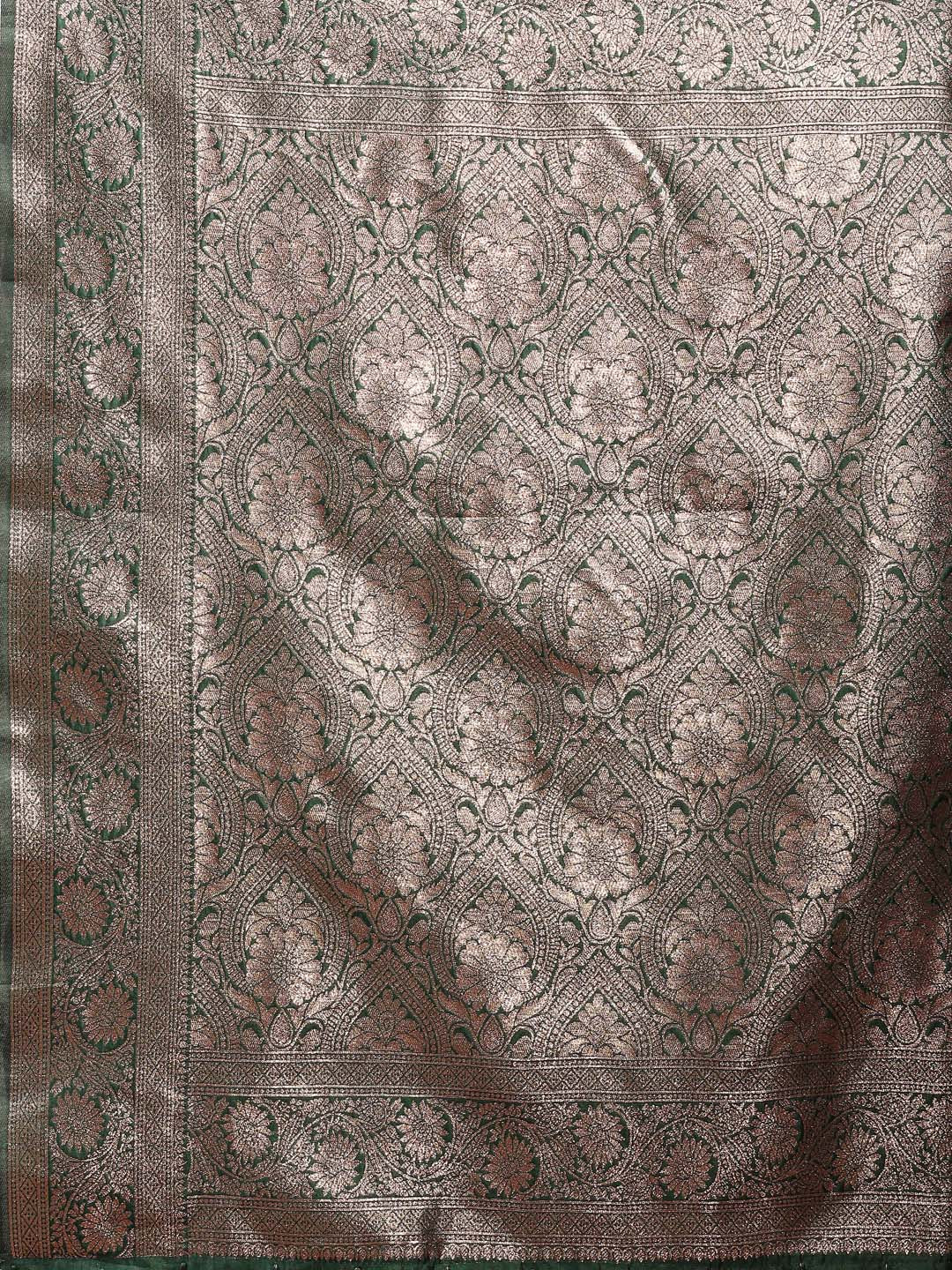 Astita Dark Green Banarasi Silk Saree with Zari Weaving - A Timeless Tale of Elegance - Distacart