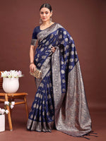 Thumbnail for Astita Navy Blue Banarasi Silk Saree with Zari Weaving - A Timeless Tale of Elegance - Distacart
