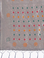 Thumbnail for Astita Elegant Grey Linen Cotton Saree with Zari Border & Woven Motifs - Perfect for Sophisticated Everyday & Festive Looks - Distacart