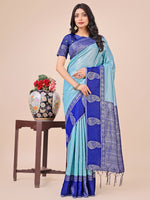 Thumbnail for Astita Graceful Light & Dark Teal Silk Saree with Rich Woven Border & Paisley Pallu - Perfect for Festive & Wedding Wear - Distacart