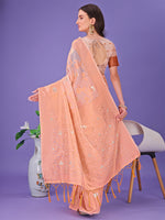 Thumbnail for Astita Peach Lichi Silk Saree with Floral Weaving & Tassel Pallu - Elegant Festive & Party Wear Saree - Distacart