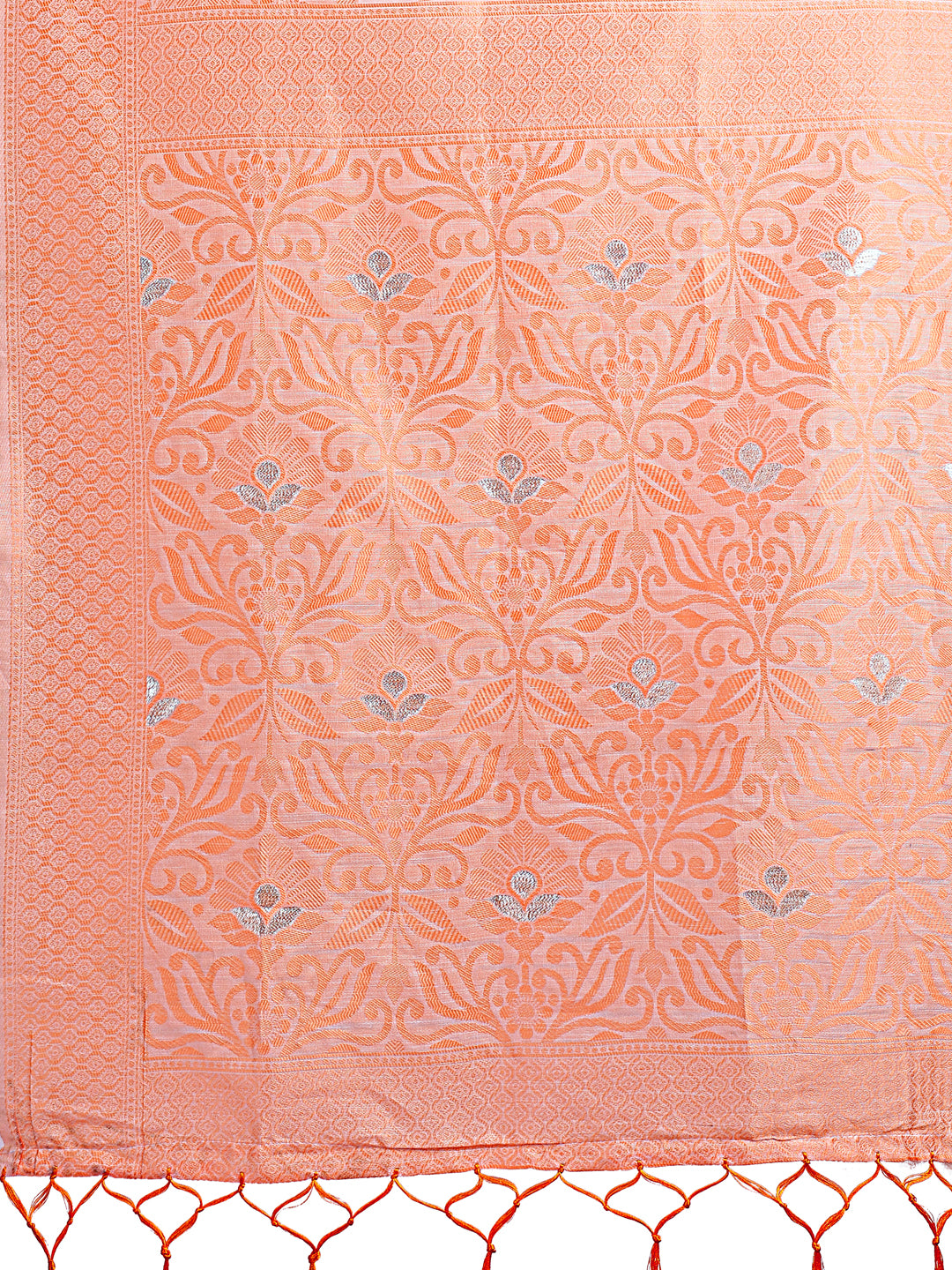 Astita Peach Lichi Silk Saree with Floral Weaving & Tassel Pallu - Elegant Festive & Party Wear Saree - Distacart