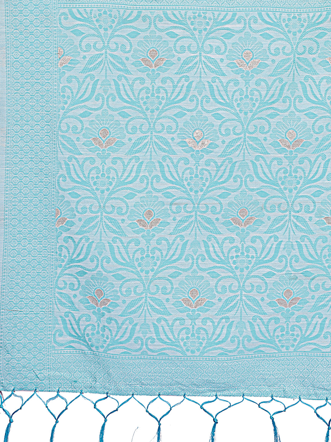 Astita Sky Blue Lichi Silk Saree with Floral Weaving & Tassel Pallu - Elegant Festive & Party Wear Saree - Distacart