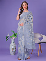 Thumbnail for Astita Grey Lichi Silk Saree with Floral Weaving & Tassel Pallu - Elegant Festive & Party Wear Saree - Distacart