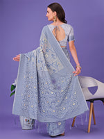 Thumbnail for Astita Grey Lichi Silk Saree with Floral Weaving & Tassel Pallu - Elegant Festive & Party Wear Saree - Distacart