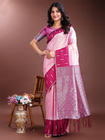 Thumbnail for Astita Pink Lichi Silk Woven Zari Work Traditional Tassel Saree - Distacart