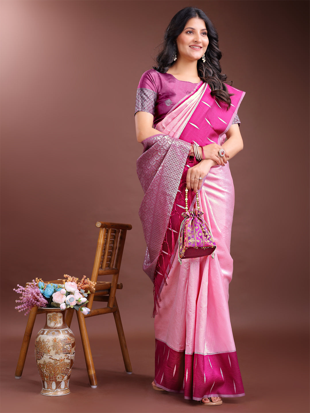 Astita Pink Lichi Silk Woven Zari Work Traditional Tassel Saree - Distacart