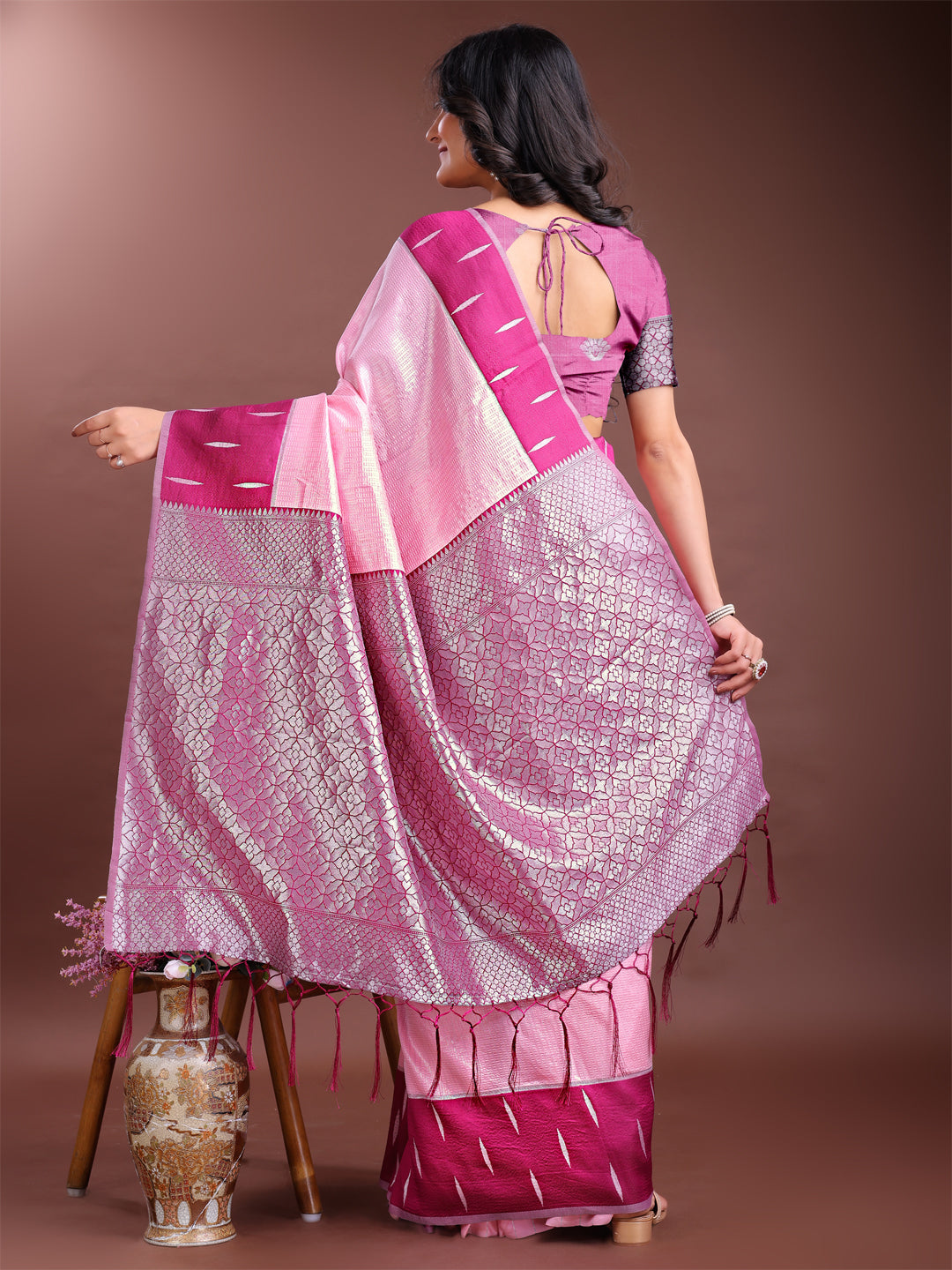 Astita Pink Lichi Silk Woven Zari Work Traditional Tassel Saree - Distacart