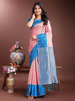Thumbnail for Astita Peach Lichi Silk Woven Zari Work Traditional Tassel Saree - Distacart