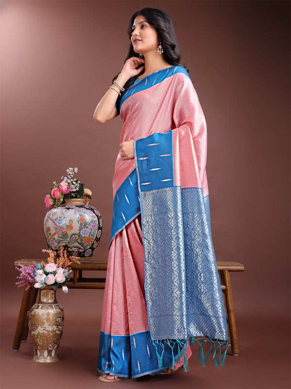Astita Peach Lichi Silk Woven Zari Work Traditional Tassel Saree - Distacart