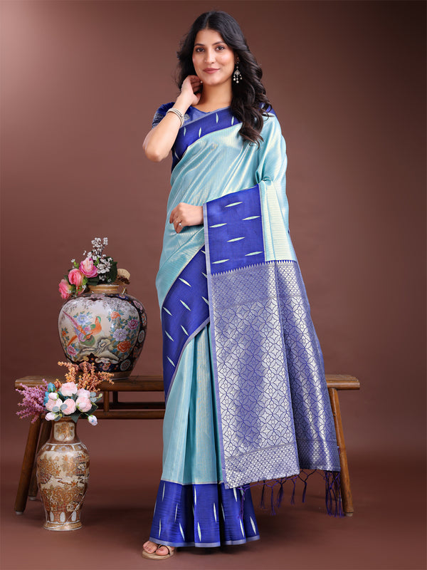 Astita Sea Green Lichi Silk Woven Zari Work Traditional Tassel Saree - Distacart