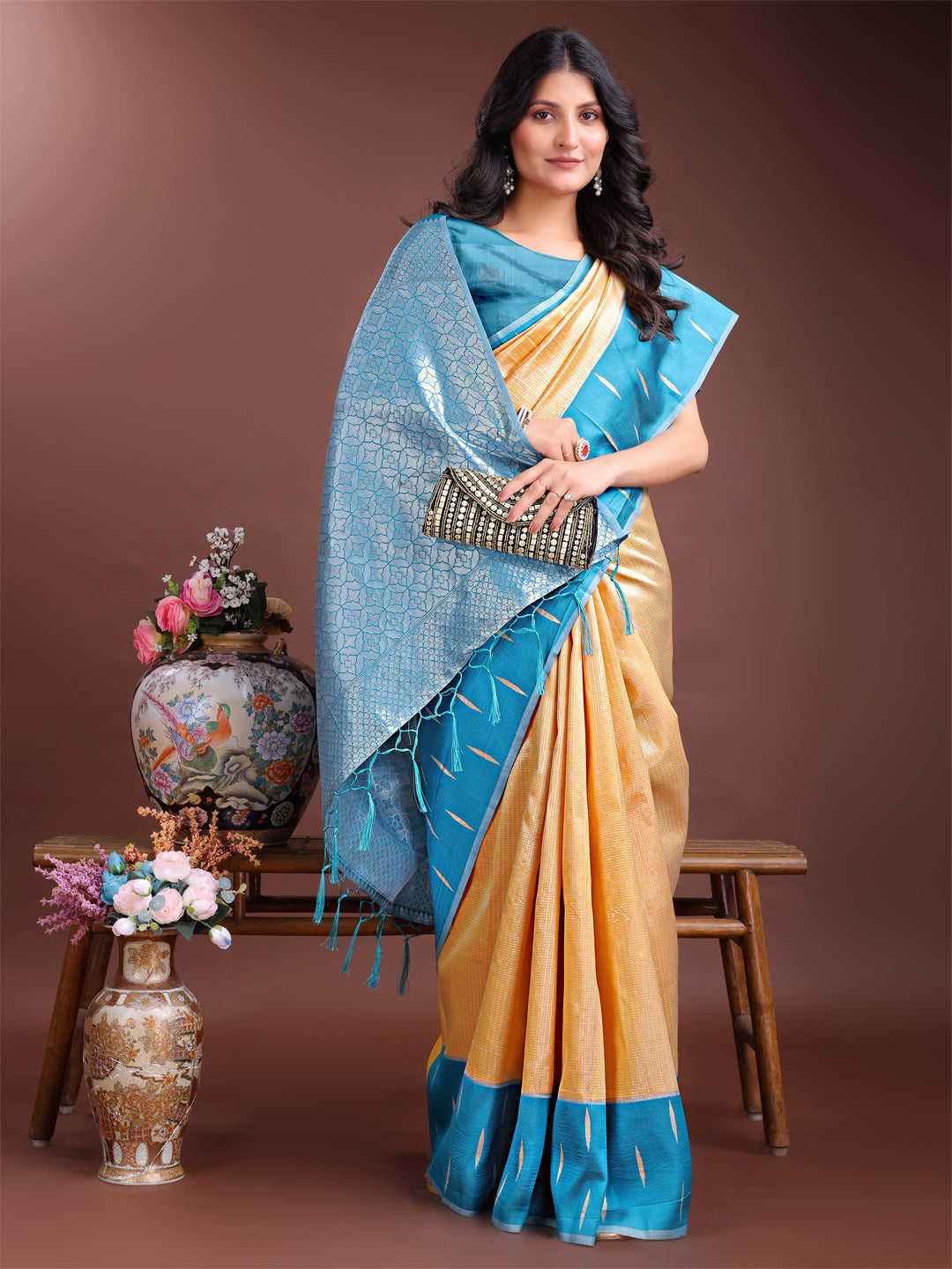Astita Yellow Lichi Silk Woven Zari Work Traditional Tassel Saree - Distacart